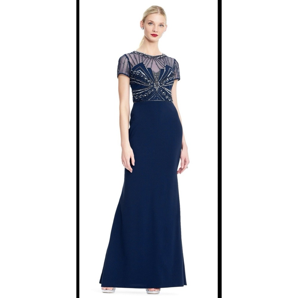 Adrianna Papell beaded cap‎ sleeve mermaid gown Size 6 P